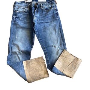 Anthropologie Pilcro Slim Boyfriend Jeans Rose Gold Coated Foil Metallic Sz 30